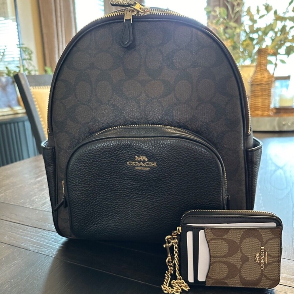 Coach Women's Large Court Backpack and Wallet in Signature Canvas - Brown/Black
